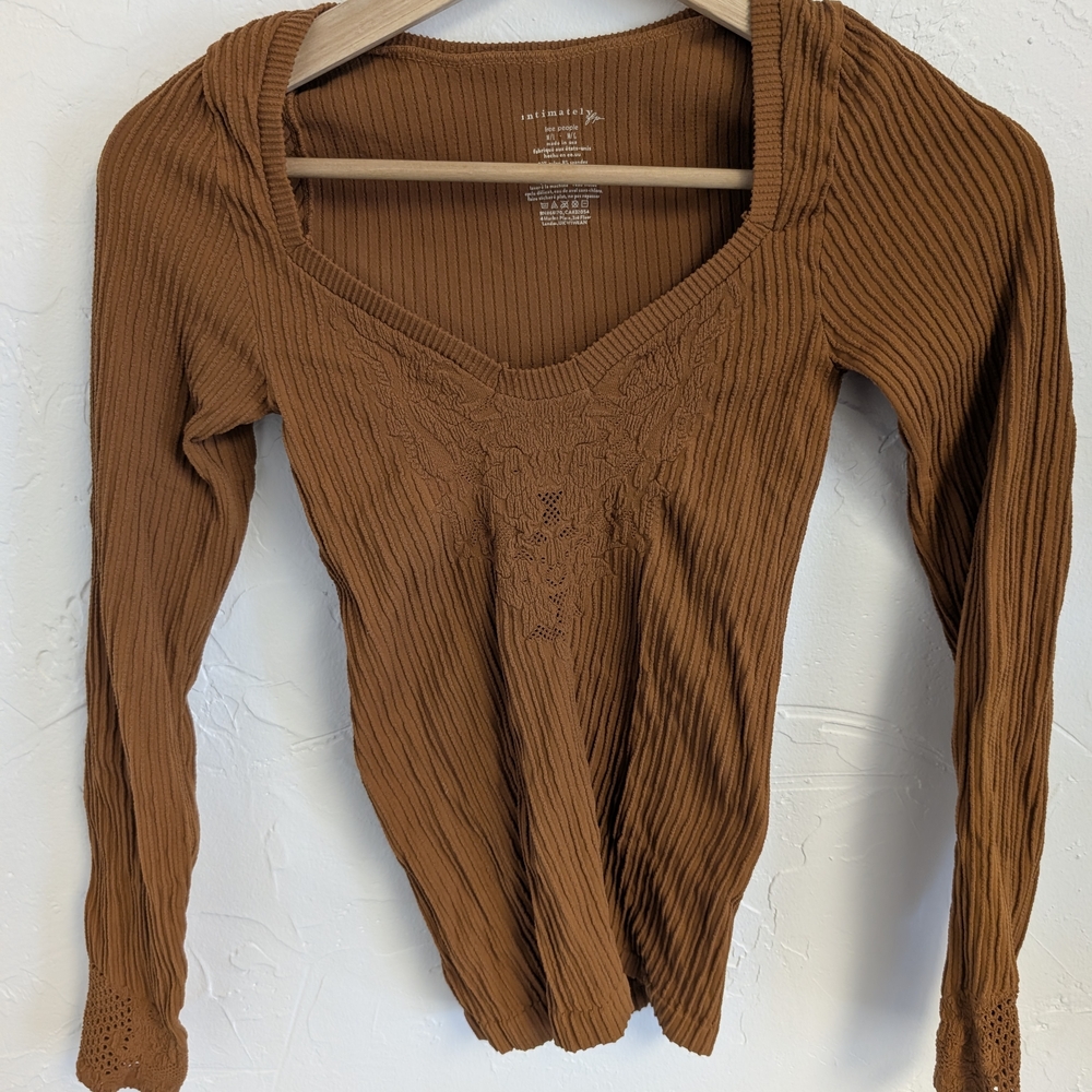 Free People Rust Long Sleeve Ribbed Top
